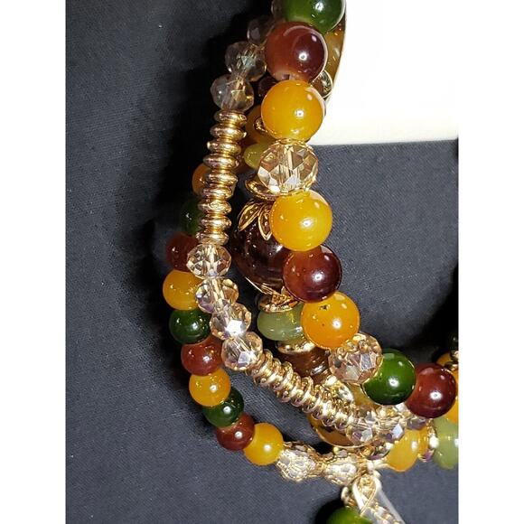 Set Of 4 Glass Bead Stackable Bracelets Multicolored Beads & Gold Tone Metal NEW - Picture 10 of 14